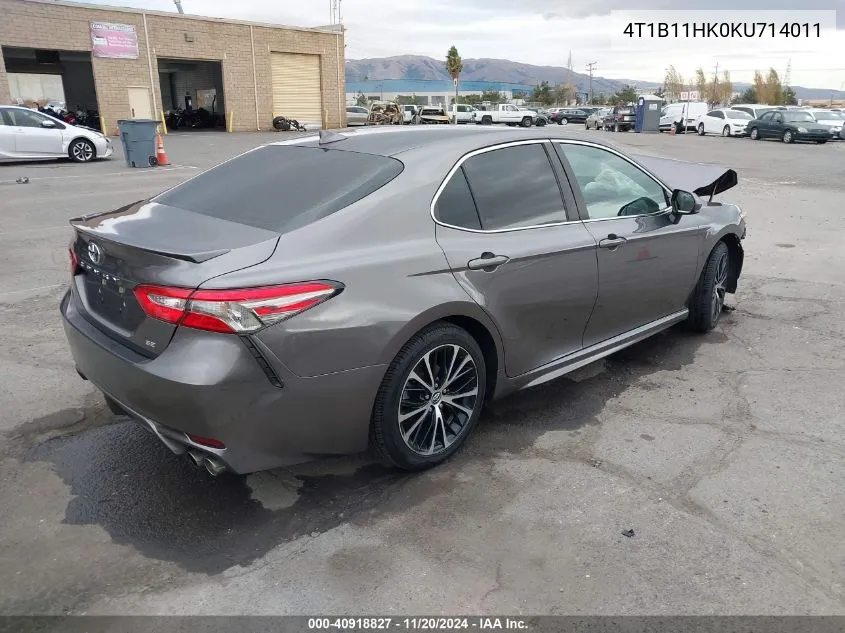 2019 Toyota Camry Se VIN: 4T1B11HK0KU714011 Lot: 40918827