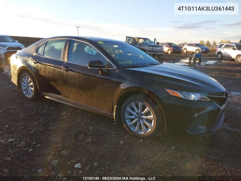 2020 Toyota Camry Se VIN: 4T1G11AK3LU361443 Lot: 12102140