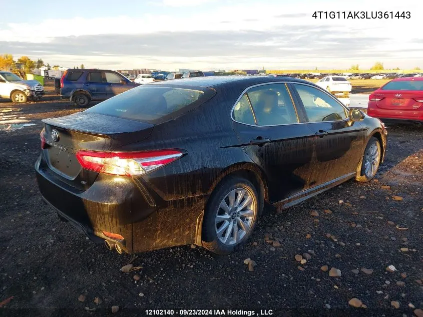 2020 Toyota Camry Se VIN: 4T1G11AK3LU361443 Lot: 12102140