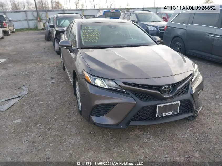 2020 Toyota Camry Se VIN: 4T1G11AK0LU926652 Lot: 12144178