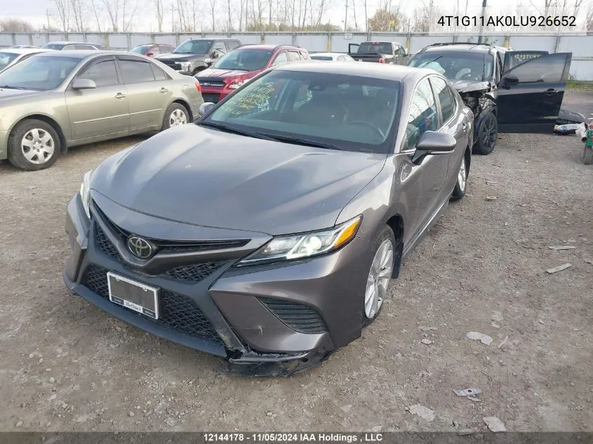 2020 Toyota Camry Se VIN: 4T1G11AK0LU926652 Lot: 12144178