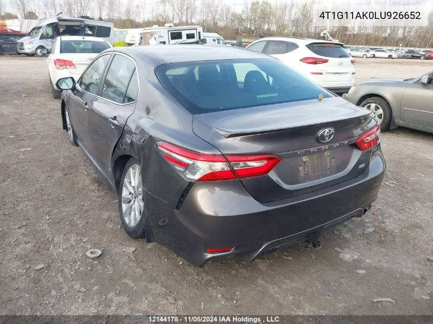 2020 Toyota Camry Se VIN: 4T1G11AK0LU926652 Lot: 12144178