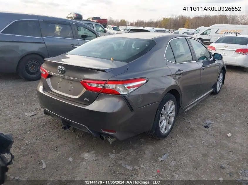 2020 Toyota Camry Se VIN: 4T1G11AK0LU926652 Lot: 12144178