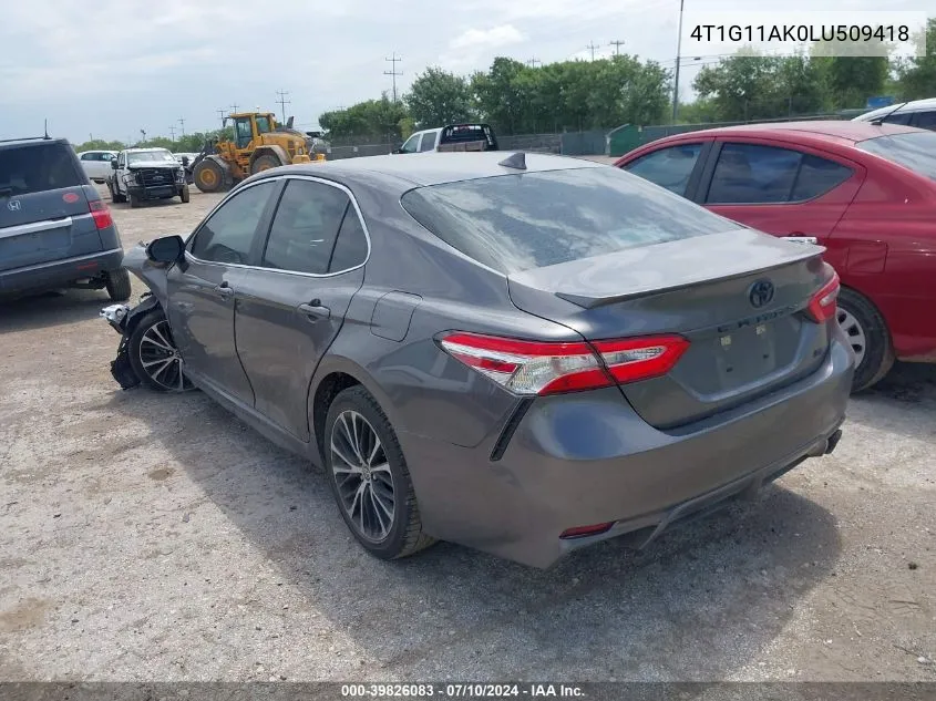 2020 Toyota Camry Se VIN: 4T1G11AK0LU509418 Lot: 39826083