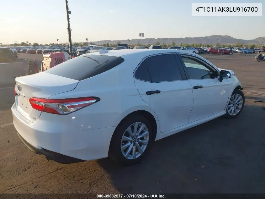 2020 Toyota Camry Le VIN: 4T1C11AK3LU916700 Lot: 39832577