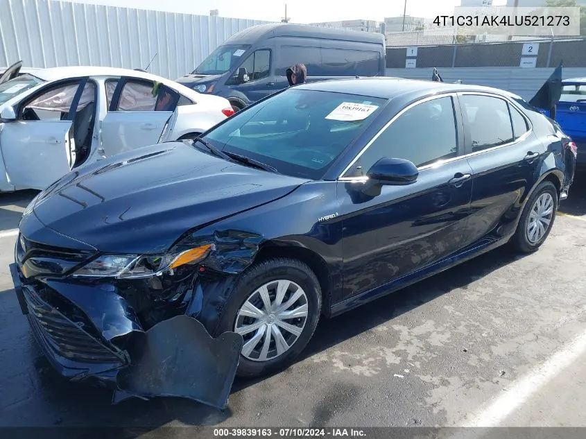 2020 Toyota Camry Le Hybrid VIN: 4T1C31AK4LU521273 Lot: 39839163