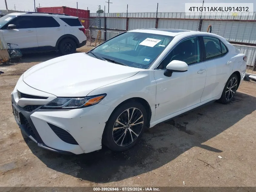 4T1G11AK4LU914312 2020 Toyota Camry Se