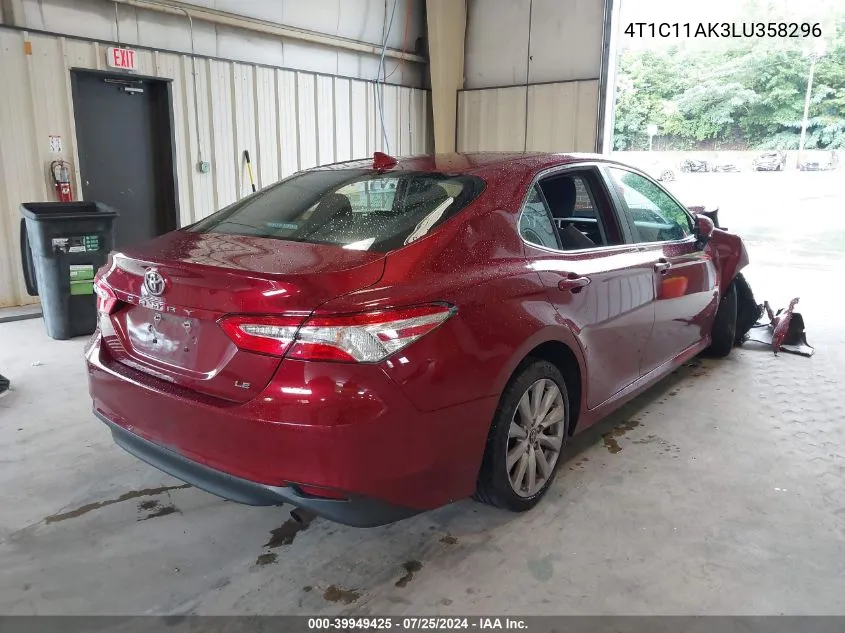 2020 Toyota Camry Le VIN: 4T1C11AK3LU358296 Lot: 39949425