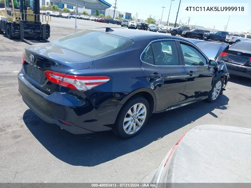 2020 Toyota Camry Le VIN: 4T1C11AK5LU999918 Lot: 40003413