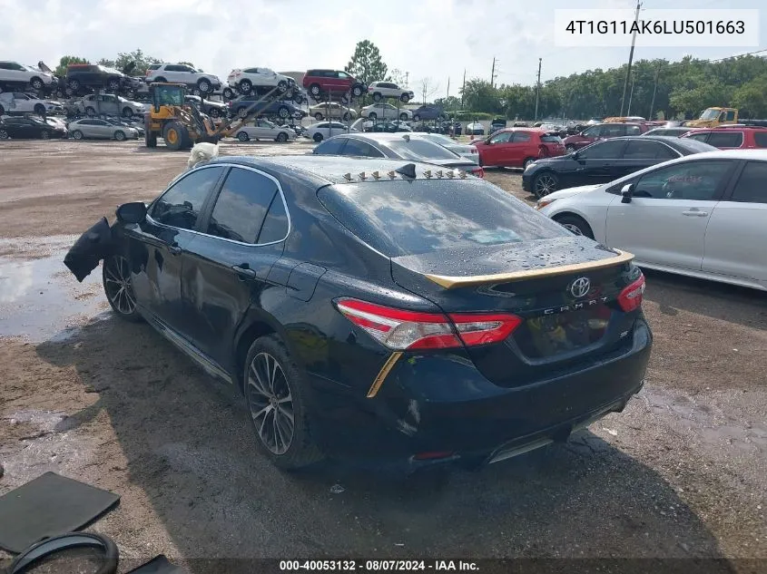 2020 Toyota Camry Se VIN: 4T1G11AK6LU501663 Lot: 40053132