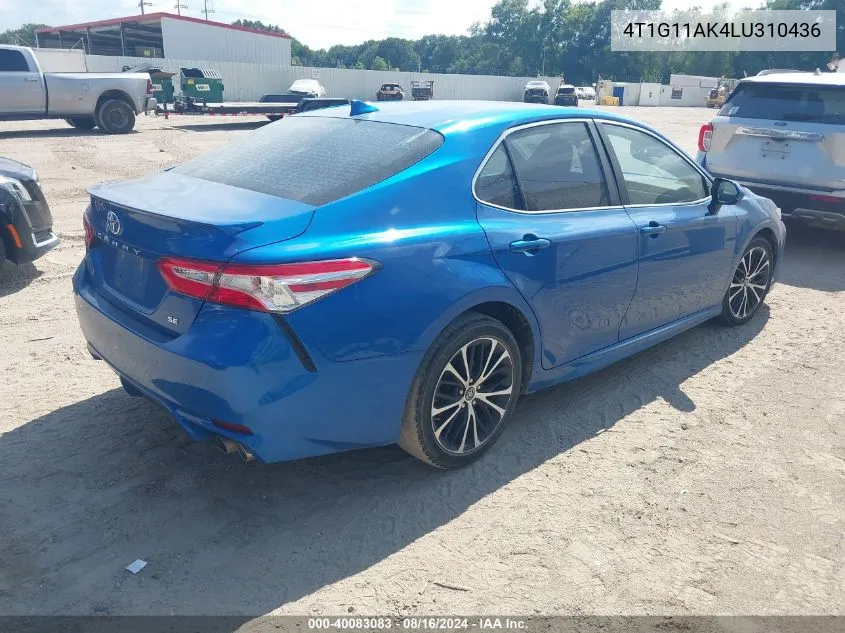 2020 Toyota Camry Se VIN: 4T1G11AK4LU310436 Lot: 40083083