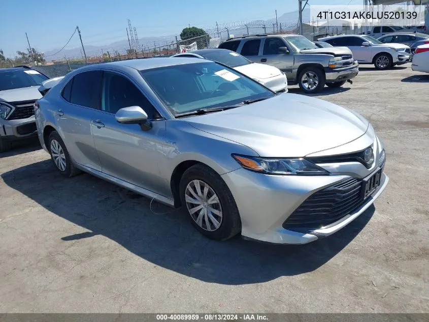 2020 Toyota Camry Le Hybrid VIN: 4T1C31AK6LU520139 Lot: 40089959