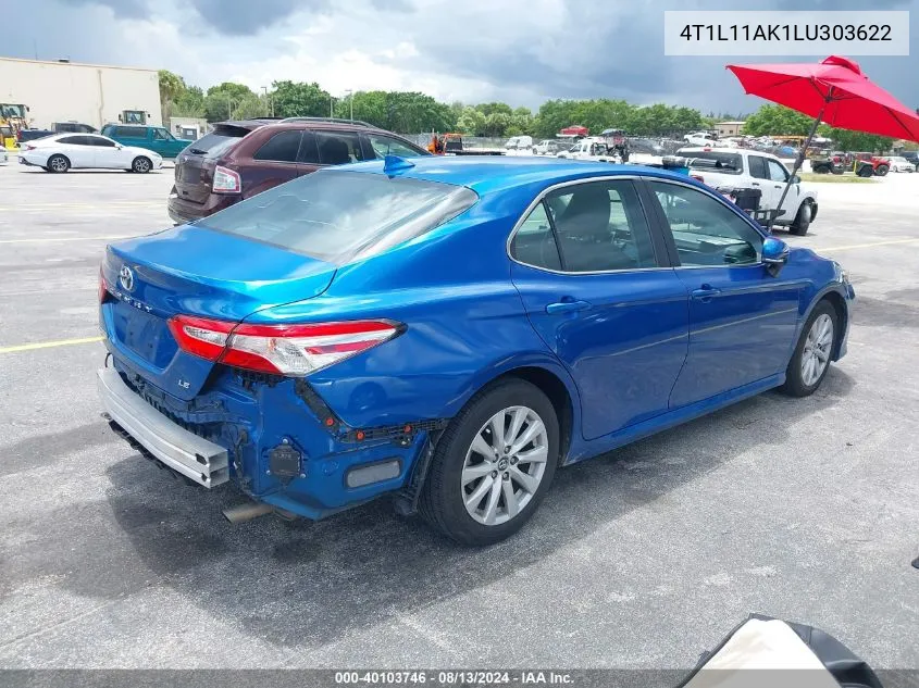 2020 Toyota Camry Le VIN: 4T1L11AK1LU303622 Lot: 40103746