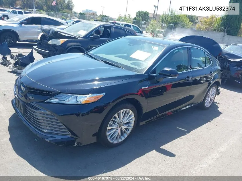 2020 Toyota Camry Xle Hybrid VIN: 4T1F31AK3LU532374 Lot: 40167975