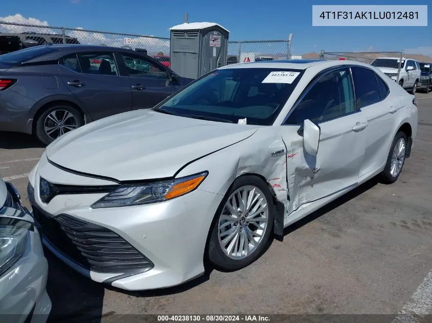 2020 Toyota Camry Xle Hybrid VIN: 4T1F31AK1LU012481 Lot: 40238130