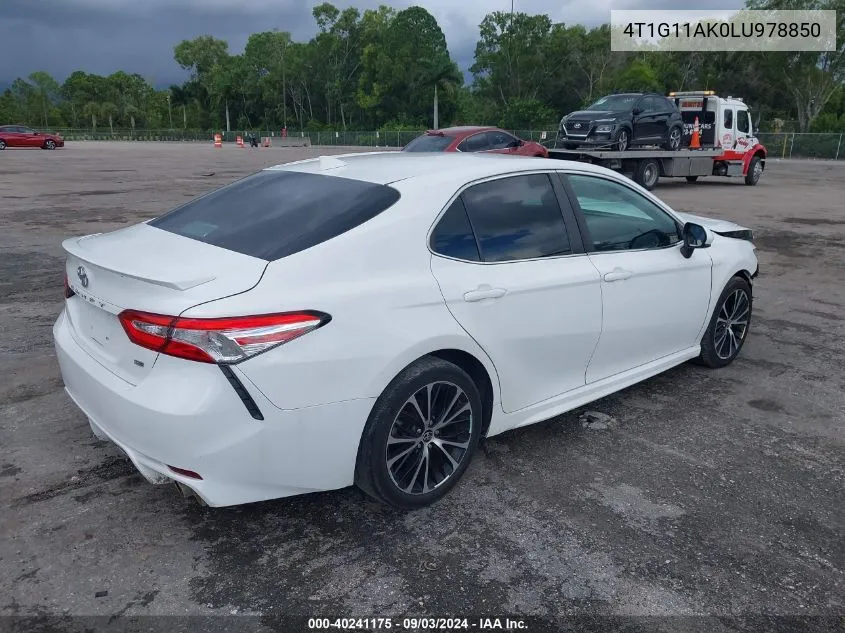 2020 Toyota Camry Se VIN: 4T1G11AK0LU978850 Lot: 40241175