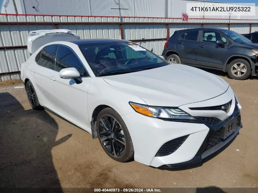 2020 Toyota Camry Xse VIN: 4T1K61AK2LU925322 Lot: 40440973