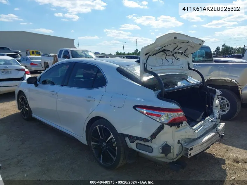 2020 Toyota Camry Xse VIN: 4T1K61AK2LU925322 Lot: 40440973