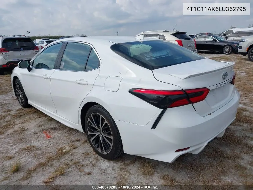 2020 Toyota Camry Se VIN: 4T1G11AK6LU362795 Lot: 40570285