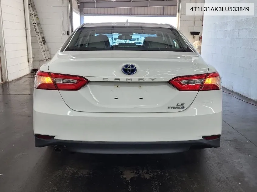 2020 Toyota Camry Le Hybrid VIN: 4T1L31AK3LU533849 Lot: 40613781