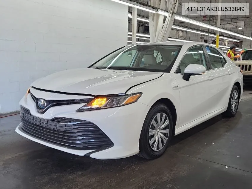 2020 Toyota Camry Le Hybrid VIN: 4T1L31AK3LU533849 Lot: 40613781