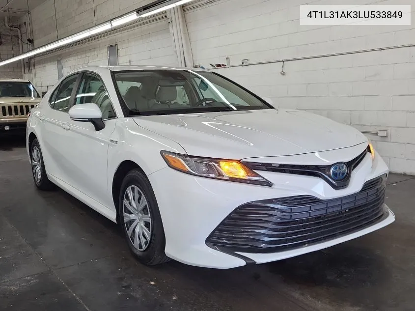 2020 Toyota Camry Le Hybrid VIN: 4T1L31AK3LU533849 Lot: 40613781