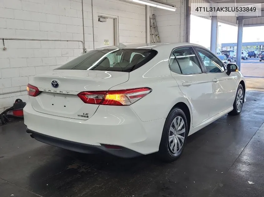 2020 Toyota Camry Le Hybrid VIN: 4T1L31AK3LU533849 Lot: 40613781