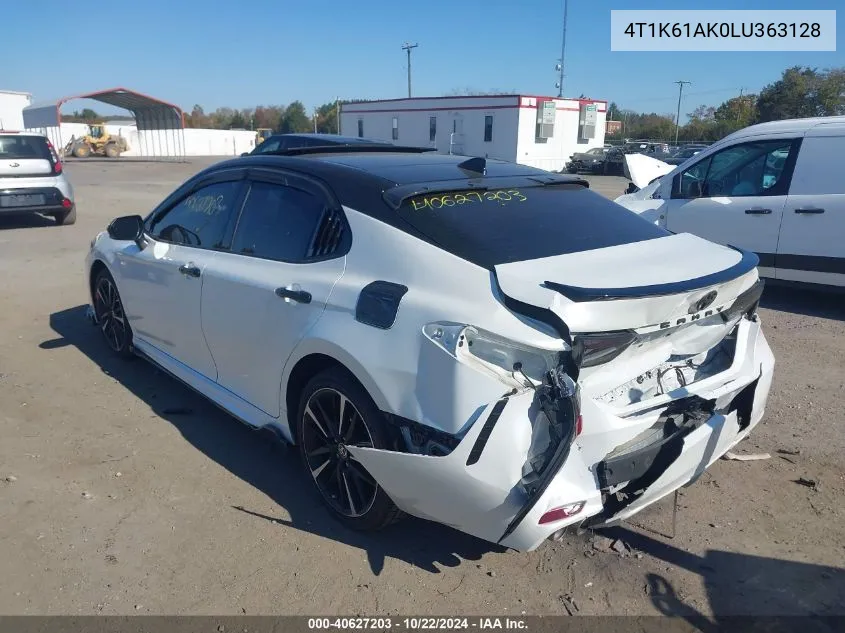 2020 Toyota Camry Xse VIN: 4T1K61AK0LU363128 Lot: 40627203