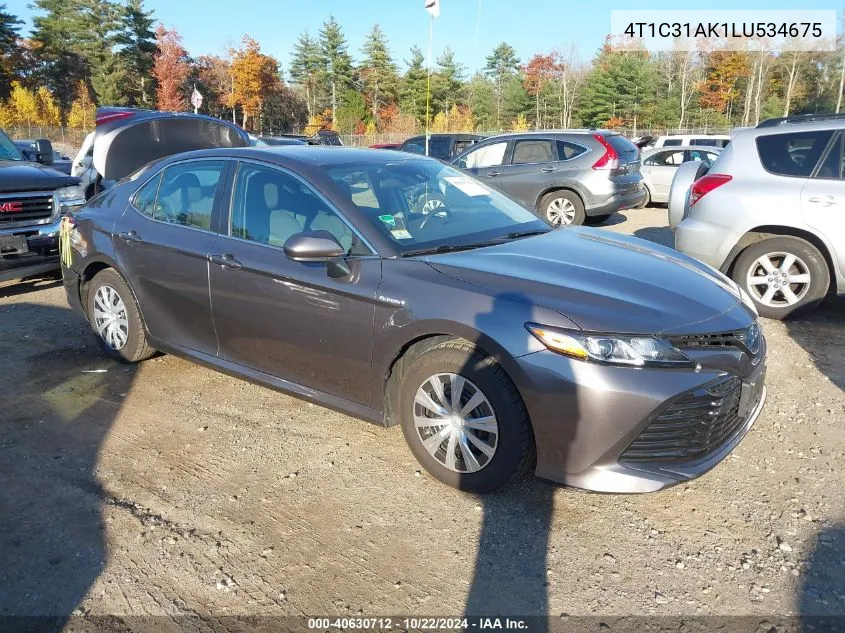 2020 Toyota Camry Le Hybrid VIN: 4T1C31AK1LU534675 Lot: 40630712