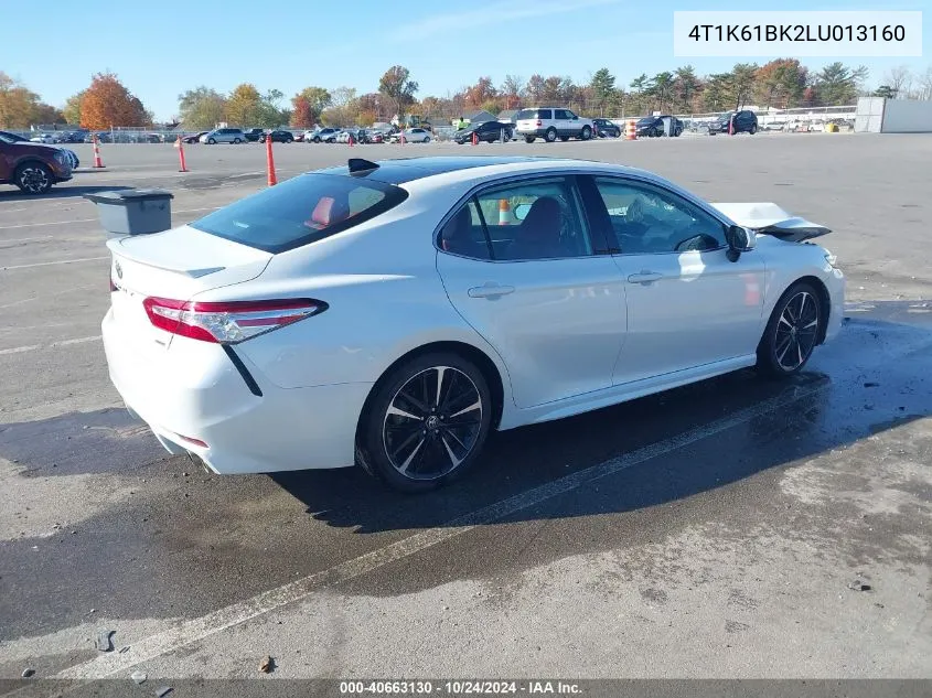 2020 Toyota Camry Xse Awd VIN: 4T1K61BK2LU013160 Lot: 40663130