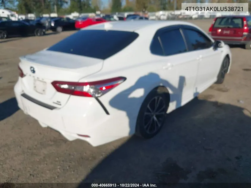 2020 Toyota Camry Se Hybrid VIN: 4T1G31AK0LU538721 Lot: 40665913