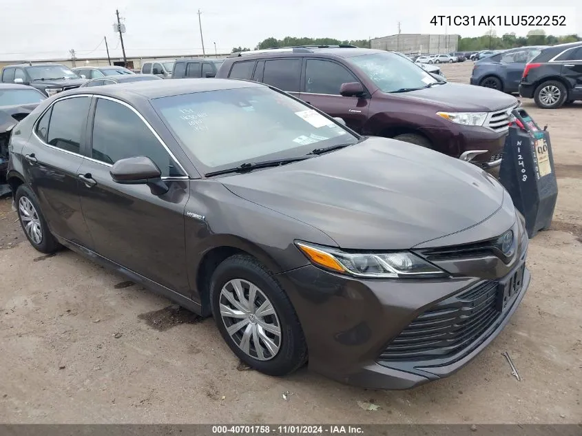 2020 Toyota Camry Le Hybrid VIN: 4T1C31AK1LU522252 Lot: 40701758