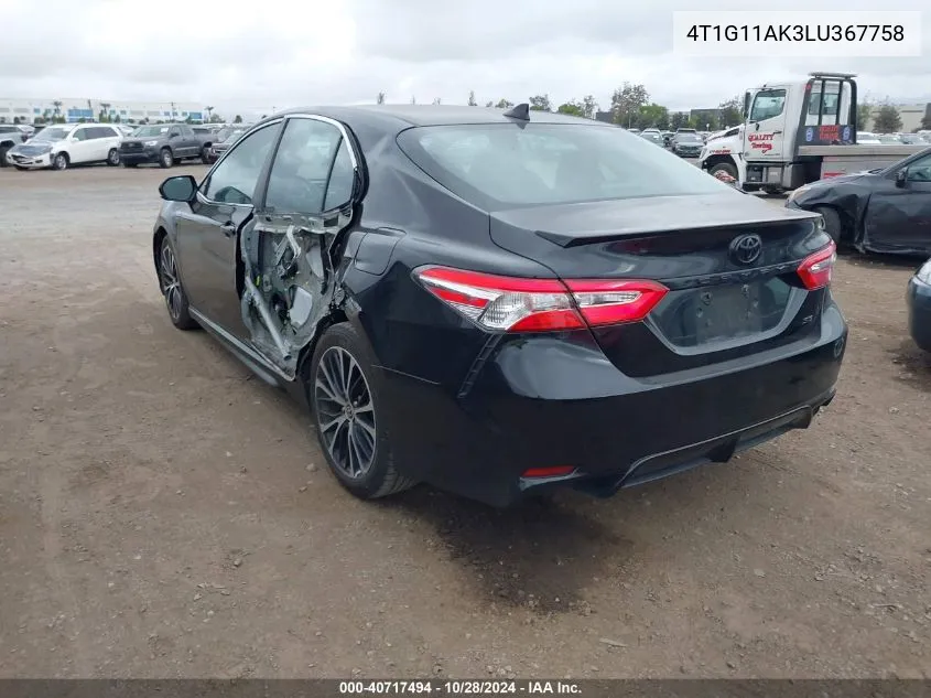 2020 Toyota Camry Se/Se Night Shade VIN: 4T1G11AK3LU367758 Lot: 40717494