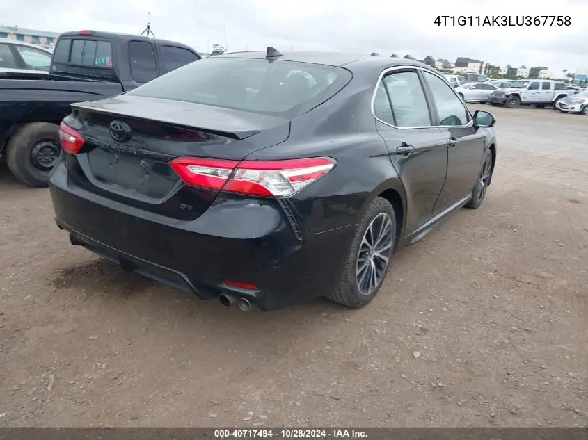 2020 Toyota Camry Se/Se Night Shade VIN: 4T1G11AK3LU367758 Lot: 40717494