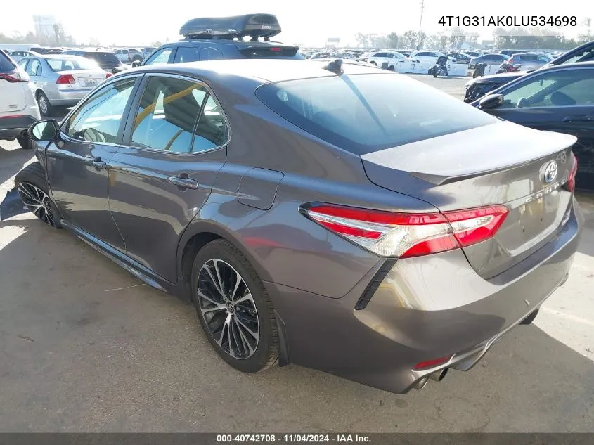 2020 Toyota Camry Se Hybrid VIN: 4T1G31AK0LU534698 Lot: 40742708