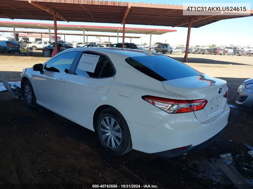 2020 Toyota Camry Le Hybrid VIN: 4T1C31AKXLU524615 Lot: 40743558