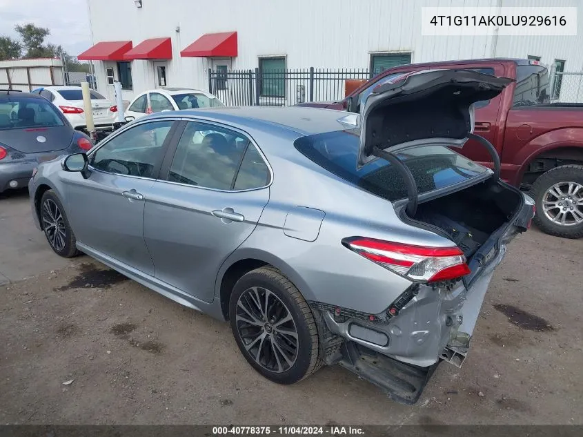 2020 Toyota Camry Se VIN: 4T1G11AK0LU929616 Lot: 40778375