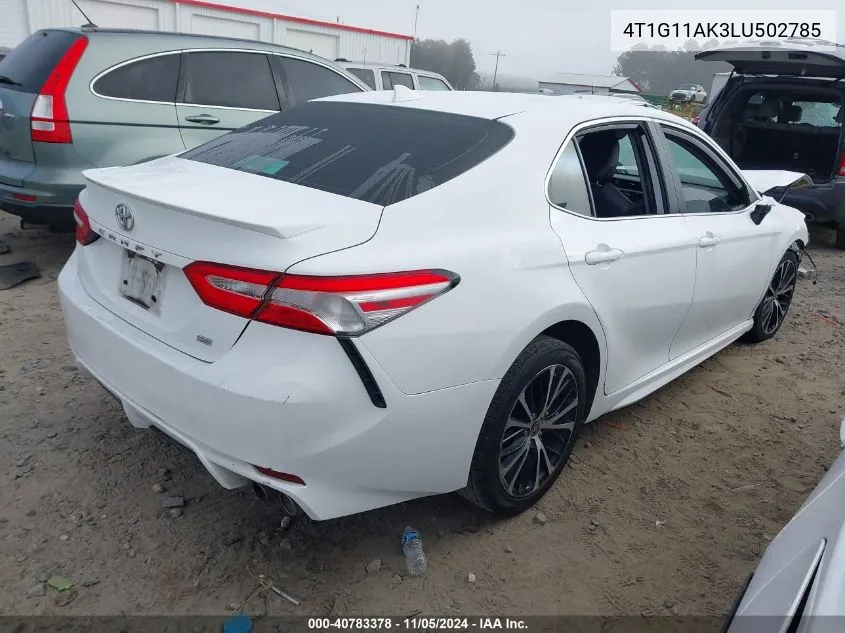 4T1G11AK3LU502785 2020 Toyota Camry Se