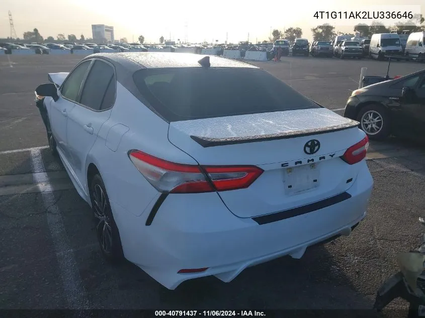 2020 Toyota Camry Se VIN: 4T1G11AK2LU336646 Lot: 40791437