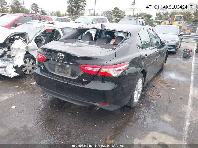 2020 Toyota Camry Le VIN: 4T1C11AK8LU342417 Lot: 40824318