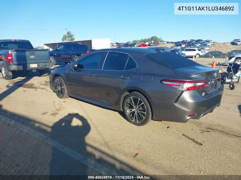 2020 Toyota Camry Se VIN: 4T1G11AK1LU346892 Lot: 40824918