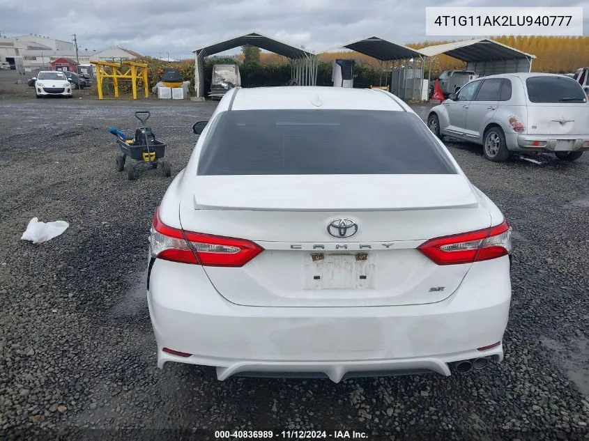 2020 Toyota Camry Se VIN: 4T1G11AK2LU940777 Lot: 40836989