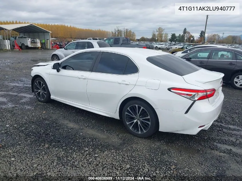 2020 Toyota Camry Se VIN: 4T1G11AK2LU940777 Lot: 40836989