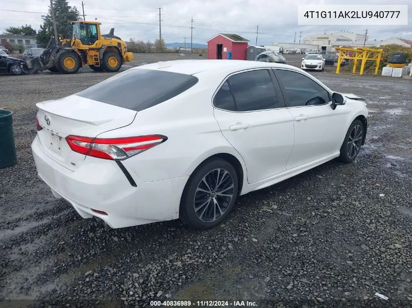 2020 Toyota Camry Se VIN: 4T1G11AK2LU940777 Lot: 40836989