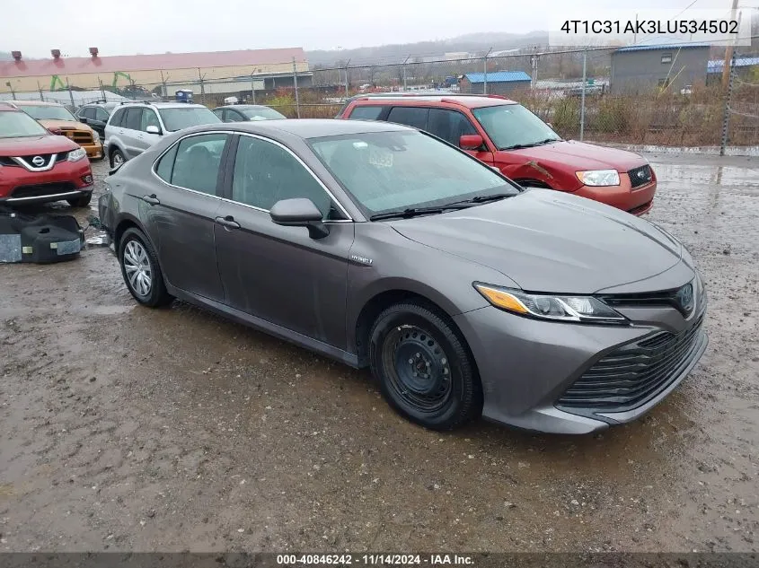 2020 Toyota Camry Le Hybrid VIN: 4T1C31AK3LU534502 Lot: 40846242