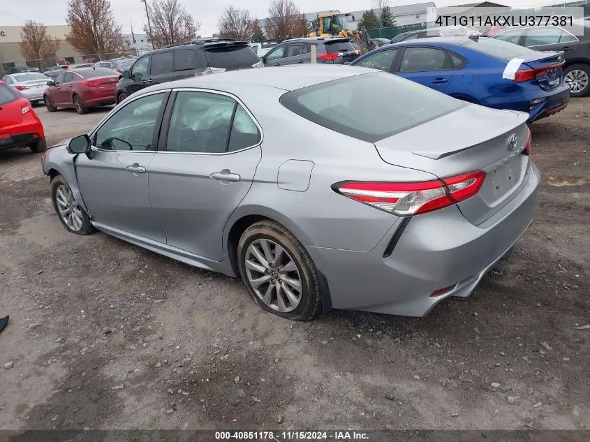 2020 Toyota Camry Se VIN: 4T1G11AKXLU377381 Lot: 40851178