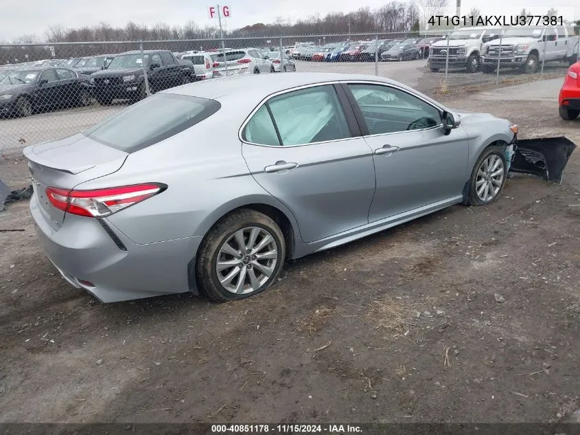 2020 Toyota Camry Se VIN: 4T1G11AKXLU377381 Lot: 40851178