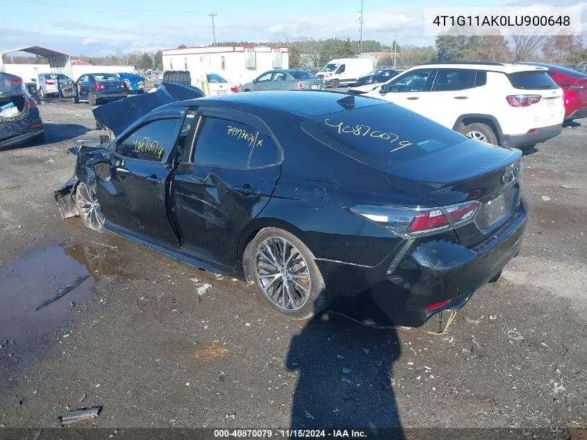 2020 Toyota Camry Se VIN: 4T1G11AK0LU900648 Lot: 40870079