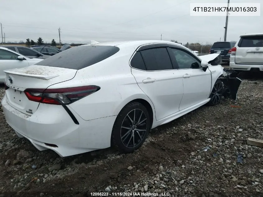 2021 Toyota Camry Xle/Se VIN: 4T1B21HK7MU016303 Lot: 12055223