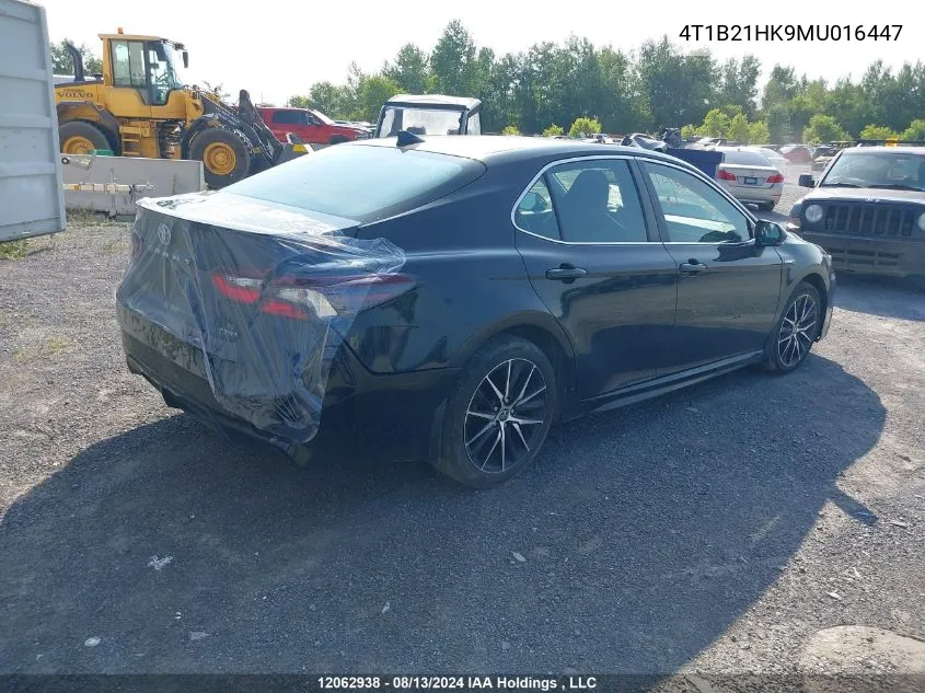 2021 Toyota Camry Hybrid Se VIN: 4T1B21HK9MU016447 Lot: 12062938